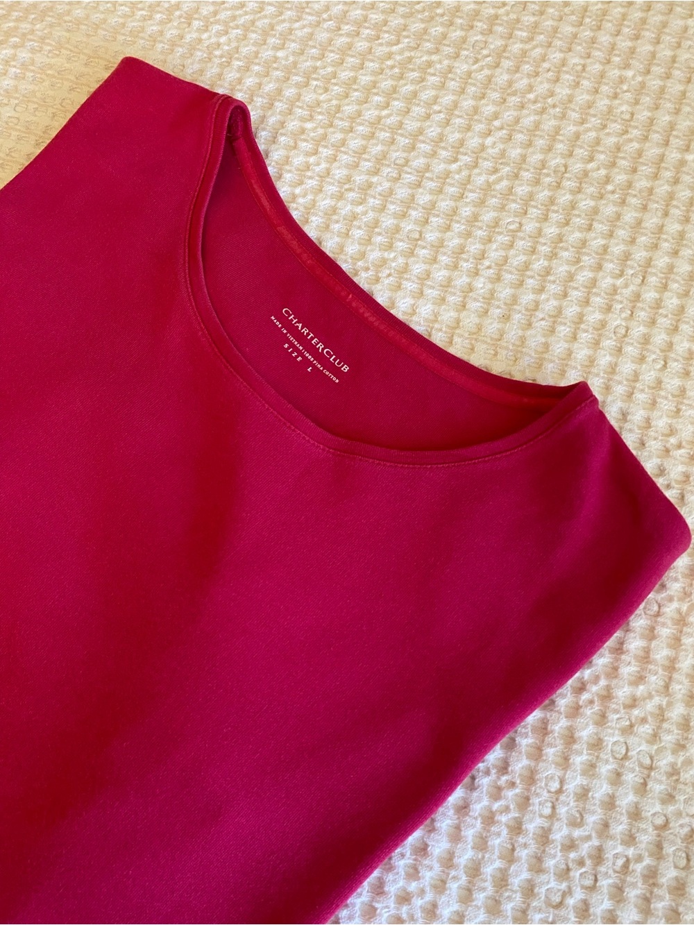 CHARTER CLUB 100% Pima Cotton Crewneck Relaxed Fit T-Shirt in Pink - L